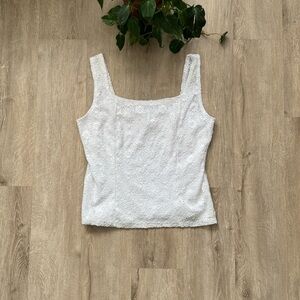 Vintage 90’s White Textured Lace Floral Print Bustier Style Top